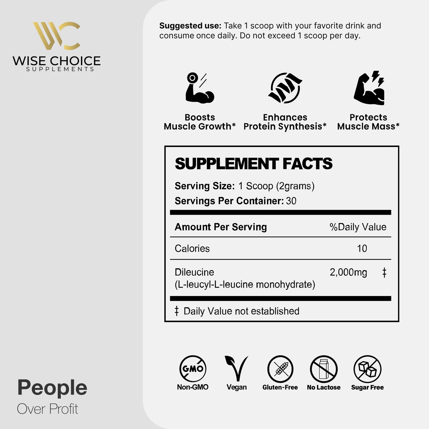 Dileucine supplement key features, Eurofins tested, 99% purity